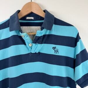 Abercrombie & Fitch Striped Polo Shirt Men XL Muscle Fit Cotton Blue Preppy Y2K